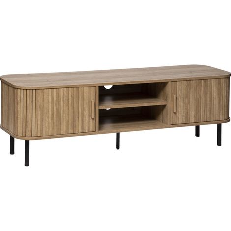 Meuble TV en bois MDF naturel et acier coloris noir - Longueur 80 x Profondeur 40 x Hauteur 53 cm (1/4)