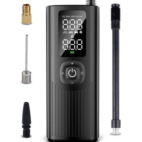 Gonfleur Pneus Voiture Sans Fil, Mini Compresseur à Air Portatif avec éCran LCD Numérique, Lumière LED, 5 Modes de Gonflage pour Voiture/VéLo/Moto/Balle (1/5)