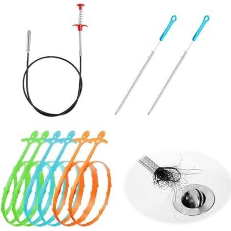 9-teiliges Abflussreinigungsset, Abflussreinigungswerkzeug für Waschbecken und Duschen, zur Reinigung von Abflüssen, Waschbecken, Badewannen und Toiletten - (1/5)