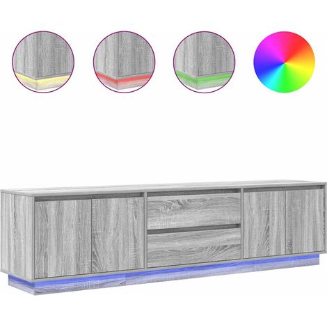 Meuble TV LED RVB avec 2 Tiroirs et 4 Portes Bois d'Ingénierie Sonoma Gris 193,5x41x50 cm (1/5)