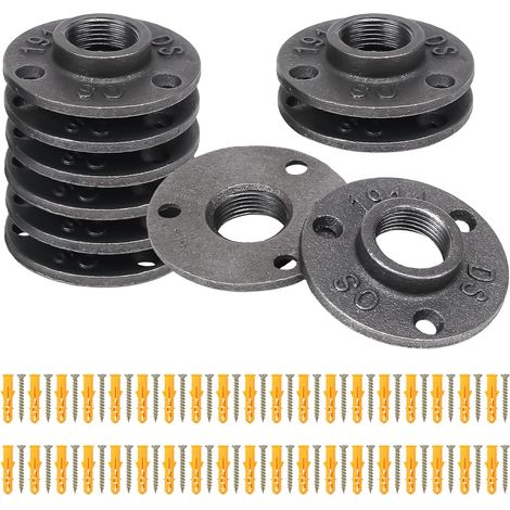 10 Pièces Bride de Plancher Fonte 3/4 '' Noir BSP 3 Trous BSP Brides de Tuyauterie Raccord Fileté Filetée avec 38PCS Vis pour Meubles Bricolage Étagères Industrielles Décor