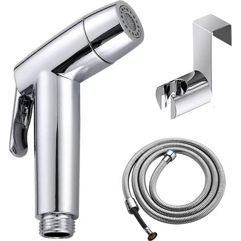 Douchette Bidet Toilette Salle de Bain avec Tuyau à Ressort Kit de Support Mural Closestool, Repose-Pouf, Fleur d'Eau Chiffon de Nettoyage du Sol, Couche pour Hygiène Salle de Bains (1/5)