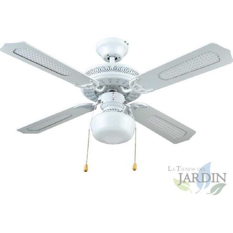 Ventilatore da soffitto con luce E27, 50 W, bianco, 105 x 42 cm, pale reversibili [Classe di efficienza energetica A++]