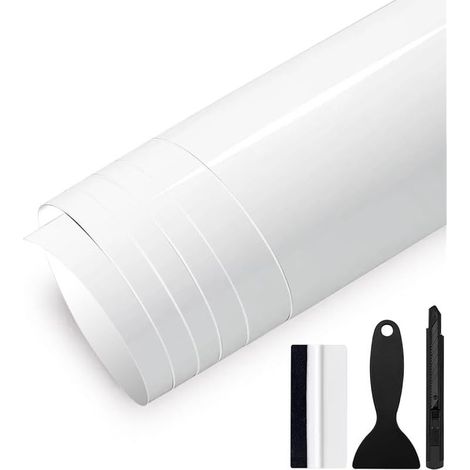 300cm x 30cm Covering Brillant de Voiture Autocollant Film Covering Adhésif Film de Protection pour Voiture, Moto, Vélo (Blanc, 30cm x 150cm) (1/5)