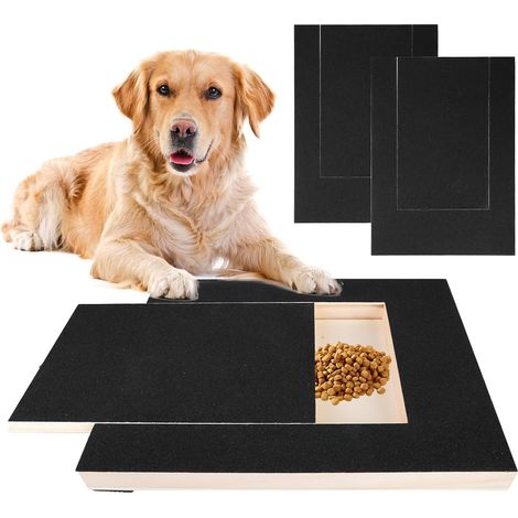 Griffoir pour chien avec boîte à goûter, 35 × 25 × 3 cm, avec 2 feuilles de rechange de papier abrasif, pour taille-griffes, soin des ongles des animaux de compagnie (noir) (1/5)