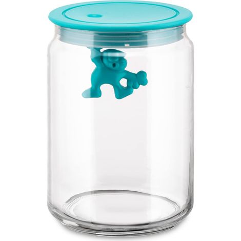 Alessi AMDR05 AZ Gianni a Little Man Holding On Tight Barattolo Ermetico in Vetro con Coperchio in Resina Termoplastica, Azzurro (1/5)