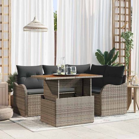 Salon de jardin 5 pièces en poly rotin gris, canapé modulable avec rangement - PANGIVO (1/5)