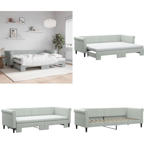 Lit de jour avec gigogne et matelas gris clair 80x200cm velours - Canapé Convertible - Lit Gigogne - Lit Deux Places - Meuble Multifonctionnel - Literie - Home & Living (1/5)
