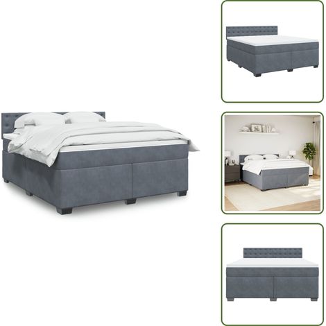 Colchón terciopelo - vidaXL Cama box spring con colchón terciopelo gris oscuro 180x200 cm - Cama con cabecero