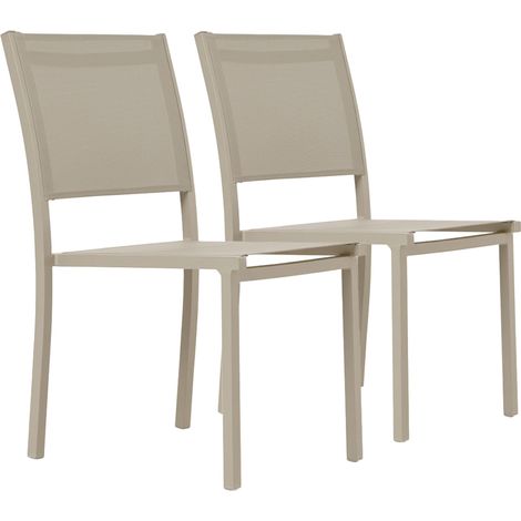 Lot de 2 chaises de jardin aluminium et textilène crème (1/5)