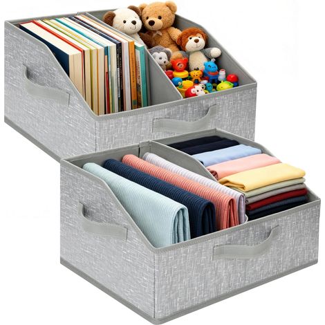 Lot de 2 Boîtes de Rangement en Tissu 24L Panier Rangement Pliable avec Séparateur Amovible et Poignées Cube de Rangement en Tissu Ouvertes pour Vêtements, Jouets, Livres, Armoire, 403020cm (1/5)