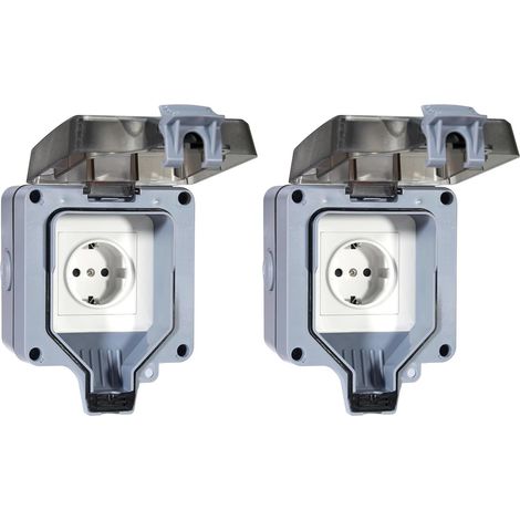 Wasserdichte IP66-Außensteckdose – Aufputzsteckdose für Gärten, Garagen und Feuchträume, 1-Wege mit Klappdeckel, staub- und wetterbeständig (250 V, 16 A) (2 Stück) (1/5)