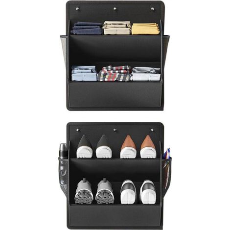Étagère à chaussures noire, 16,9 x 18,3 pouces, lot de 2 étagères murales à chaussures, sac de rangement multifonctionnel pour articles divers. (1/5)