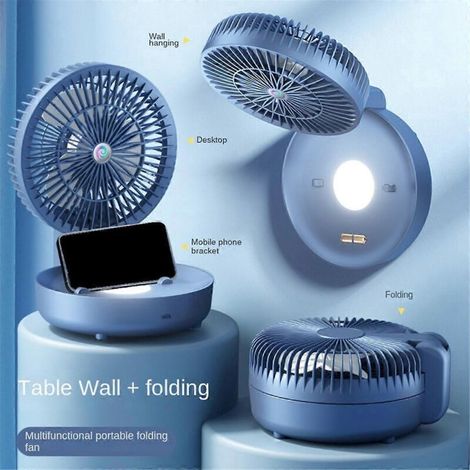 Ventilateur mural pliable, compact et ultra silencieux, chargement USB, bleu foncé. (1/5)