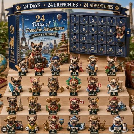 Calendrier de l'Avent de Noël 2026 avec un bouledogue français (24 jours) - Type C