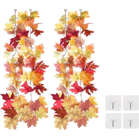 Guirlandes d'automne 5.7Ft/Pièce, 2 Pack Guirlande Artificielle de Feuillage d'automne Feuilles d'Érable Lianes Suspendues Décoration de Feuilles (1/4)