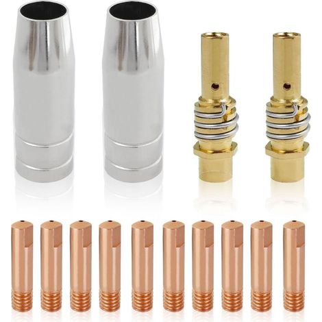 Accesorios de 0,8 mm (14 piezas) para antorcha de soldadura MIG MB15AK: boquilla de gas de contacto para antorcha, soporte para difusor y puntas de contacto de cobre para consumibles de antorcha de so