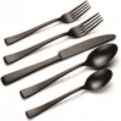 juegos de cubiertos, 20 piezas, acero inoxidable, acabado negro satinado, para 4 personas, aptos para lavavajillas. (1/5)