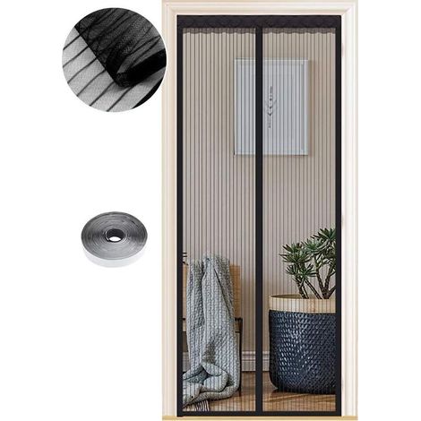 Moustiquaire Magnétique pour Portes, Différentes Tailles, 150X 230cm, Puissants Aimants, Fermeture Automatique, de Porte Rideau Couloirs Patio Sans Perçage, Bandes Noires (1/5)
