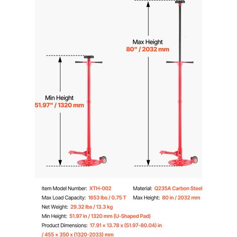 VEVOR Underhoist Support Stand, 3/4 Ton (1653 lbs) Capacity Under Hoist Jack Stand with Two Wheels, Lifting from 51.97" to 80", Bearing Mounted Spin Handle, Foot Pedal, Support Vehicle Components (1/4)