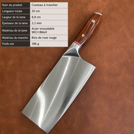 Couteau de cuisine chinois à trancher en acier composite 9Cr18MoV couteau seul réf 7410 35 × 10 × 5 cm 400 g – Livraison gratuite