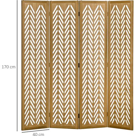 Paravent en bois ajouré séparateur de pièce closion intérieur pliable 4 panneaux en bois 160 x 170 cm naturel (1/5)