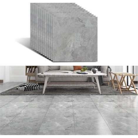 PVC Autocollant de Carrelage de Salle de Bain étanche pour Mur Amovible Autocollant de Sol Effet Ciment Gris Auto-adhésif pour Dosseret de Cuisine étanche à l'huile 30cm x 30cm 12 Pièces (1/5)