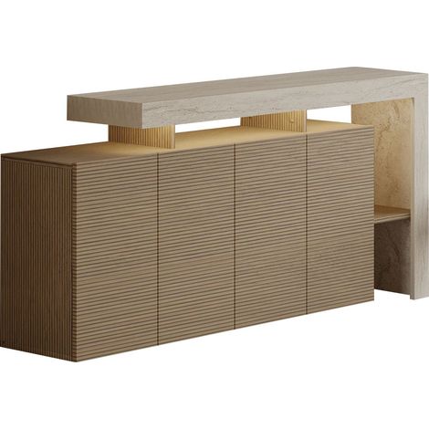 Buffet en bois "Beliz" - 170 x 35 x 80 cm - Travertin / Chêne Chaud