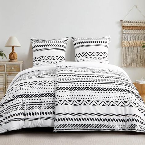 Bettwäsche Bettbezüge 2er Set Mikrofaser 135x200 4teilig Boho Grau (1/5)