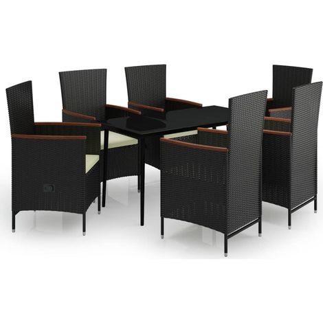 Maison Exclusive - 7-tlg. Garten-Essgruppe mit Kissen Schwarz