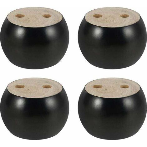 Lot de 4 Pieds de Meubles en Bois Rond hauteu 5cm, pour canap, Lit, Fauteuil, Armoire, avec vis et Ruban (Noir) (1/4)