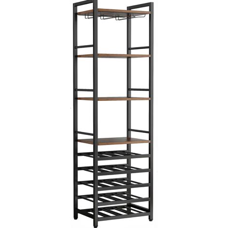 Scaffale portabottiglie industriale con porta bicchieri in metallo e legno (1/5)