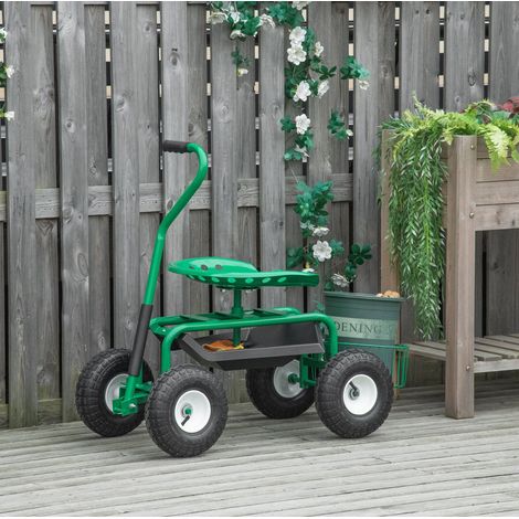 CHICFURN Carro de jardín con asiento giratorio 98x45x87 cm de metal verde, carga 150 kg (1/5)