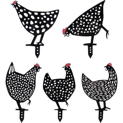 Lot de 5 piquets poulets acryliques statuettes animales noires décoration jardin extérieur (1/5)