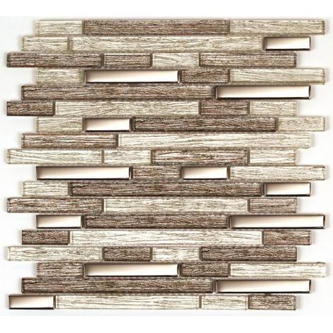 MAT INTER - Lot de 9 Mosaïques - 300x300 - Multi formats verre miroir / mix marron tissu lisse