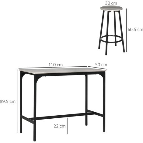 Table de bar avec tabourets, set 5 pièces, comptoir de bar industriel, table de cuisine avec 4 chaises hautes, ensemble repas en métal gris, pour salle à manger et cuisine. (1/5)