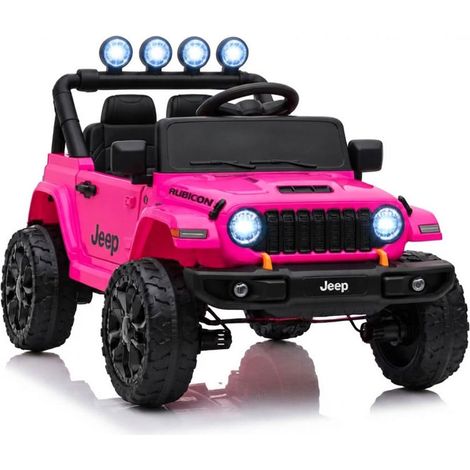 Macchina Elettrica per Bambini Licenza Jeep Wrangler Rubicon 12V con Sedili in Pelle e Telecomando Fucsia (1/5)