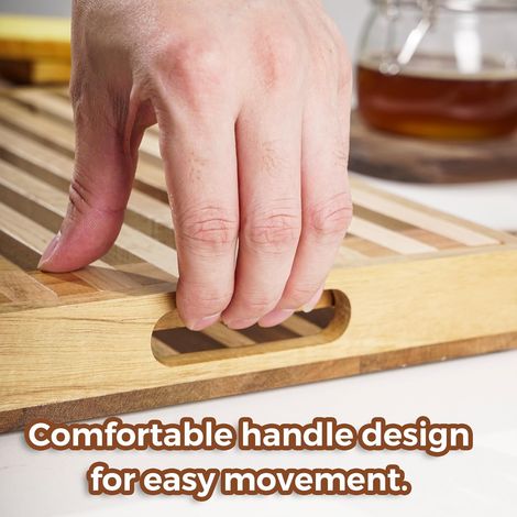 Planche à découper en bois avec plateau, ramasse-miettes et support - Design coloré pour le plan de travail - Idéale pour les gâteaux et les bagels - 24 cm L x 3,5 cm H (1/4)