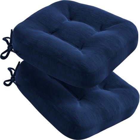 Lot de 2 coussins d'assise 40 x 40 x 8 cm, extra épais et confortables, avec housse hydrofuge, lavables et antidérapants, en mousse à mémoire de forme, pour chaise, d'extérieur et de jardin, bleu (1/5)