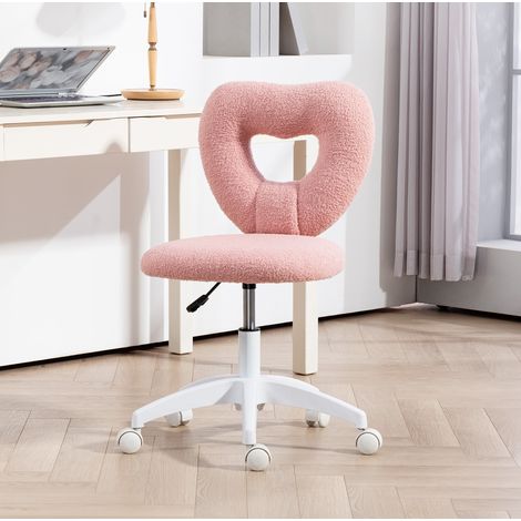 Sedia da scrivania 45x56x78-88 cm rosa in poliestere con schienale a cuore, girevole e altezza regolabile (1/5)