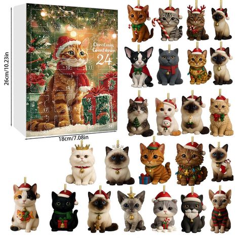 Nouveauté 2025 : Calendrier de l'Avent pour les amoureux des chats, boîte surprise, décoration pour sapin de Noël en acrylique (1/5)