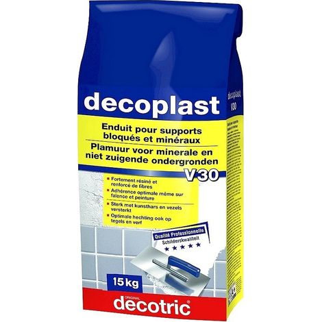 Enduit de lissage résiné dur 15 kg – Résistant aux chocs sur murs et sols – Application 0 à 10 cm par couche – Intérieur/extérieur – Decotric
