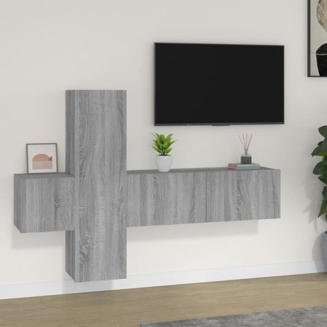 vidaXL Set Mobili Porta TV 3 pz Grigio Sonoma in Legno (1/5)
