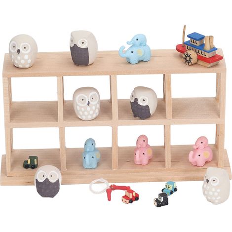 12 Étagères Miniature Bois Résine 8 Casiers Rangement Poupée avec Décor Éléphant Hibou Bateau Voiture (1/5)