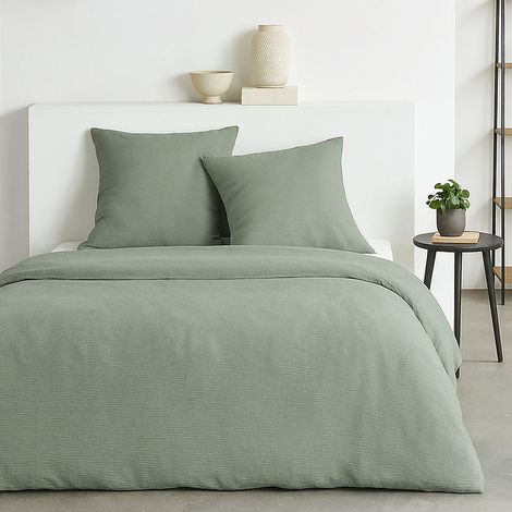 Bettwäsche - TODAY - Essential - 2 Personen - 220 x 240 cm - Crepe-Effekt Salbei