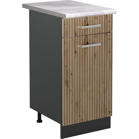 Mueble bajo de cocina R-Line, Roble artesanal/Antracita, 40 cm encimera Mármol, Vicco (1/5)