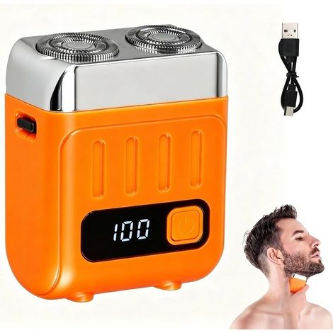 Mini rasoirs électriques portables pour homme - Rasoir de voyage rechargeable par USB avec lame étanche IPX7 à double anneau et tête amovible - Rasoir à barbe pour la maison, le bureau, les voyages (1/5)