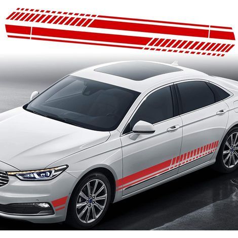 1 Paire 210cm Sports Racing Bande Autocollants pour Corps Porte Bandes Latérales Vinyle Autocollants pour Voitures SUV Véhicules Tout-Terrain Universels (Rouge) (1/5)