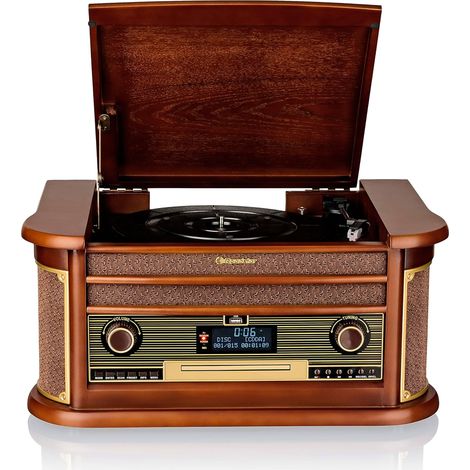 Roadstar HIF-1996D+BT Tocadiscos de Vinilo Vintage, Acabado Madera, Radio DAB DAB+ FM, Reproductor CD, Cassette, USB  Madera (1/5)
