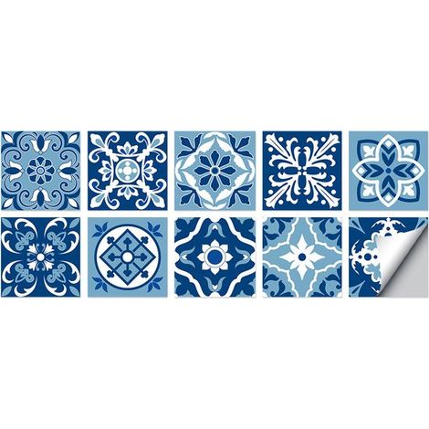 Juego de 10 pegatinas autoadhesivas para azulejos 20 x 20 cm, pegatinas azulejos PVC impermeables, papel tapiz decorativo pared resistente aceite (1/5)